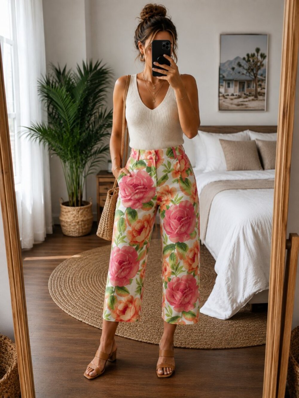 St. John’s Bay Floral Cropped Pants Size 10 Colorful Garden Print